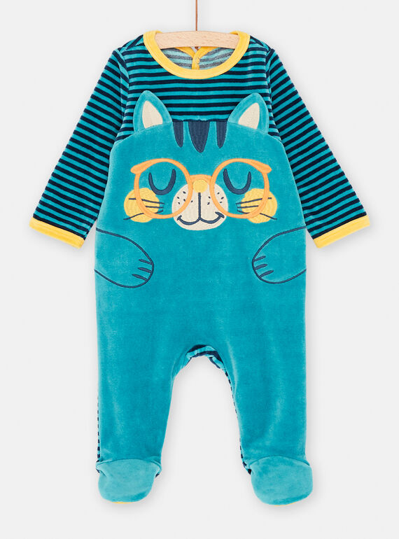 Baby boy blue striped and cat print romper SEGAGRECHA / 23WH1442GREC221