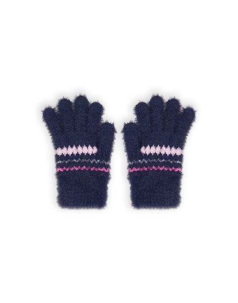 Child girl blue faux fur gloves with jacquard pattern MYAPLAGAN / 21WI0161GANC202