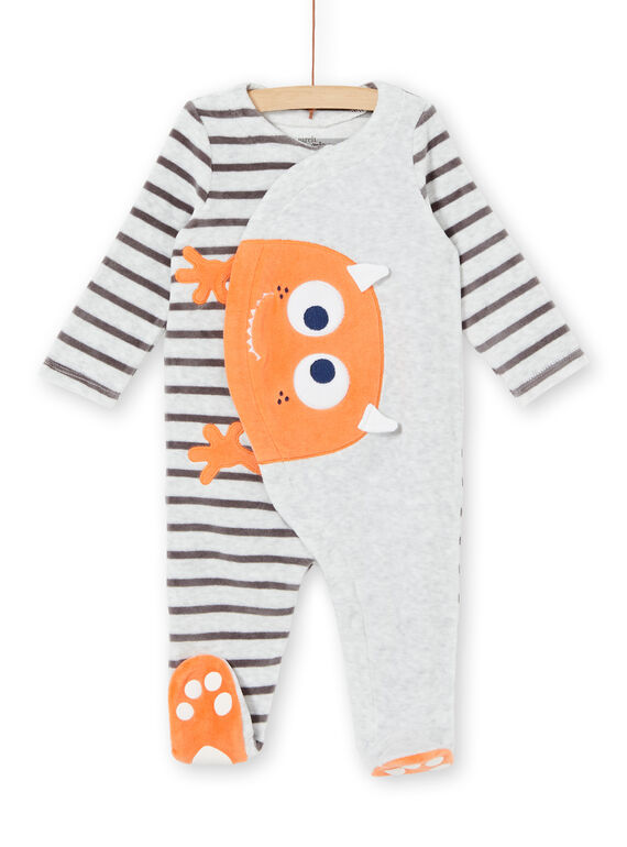 Baby boy's sleep suit with small monster motif LEFUGREMON / 21SH1411GREJ920