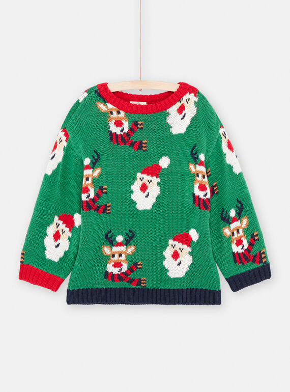 Boy's bottle-green knitted Christmas sweater SOWAYPUL2 / 23W902S1PULG611